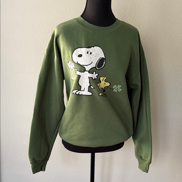 Peanuts Tops - Peanuts Green Sweatshirt with Snoopy and Woodstock